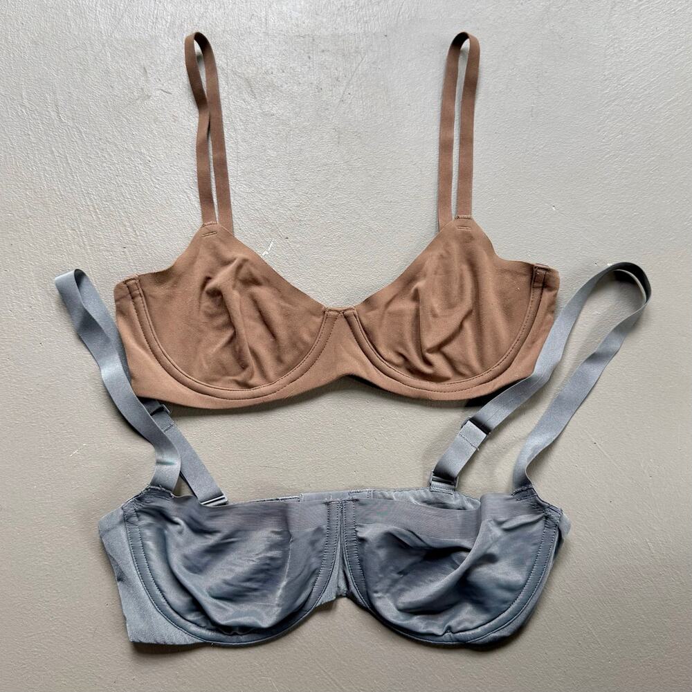 Skims 32C Bra Bundle Date Night Lingerie Gunmetal & Oxide Neutral Basics